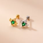 Green & Silver / 1 Piece Simple Series Classic Heart Titanium Steel   Gold Color Material Zircon Women's Stud Earrings Picture3